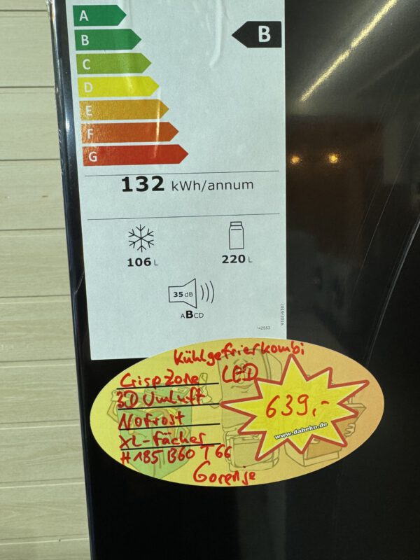Gorenje Kühlgefrierkombination in schwarz, 326L Nutzinhalt 185cm hoch Energie B – Bild 3