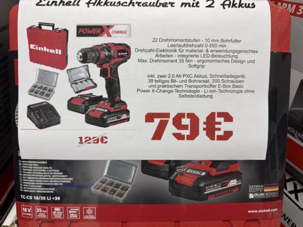 Einhell Akkuschrauber-Set: Aufbewahrungsbox, 2 Akkus, Schrauben und Bit Set