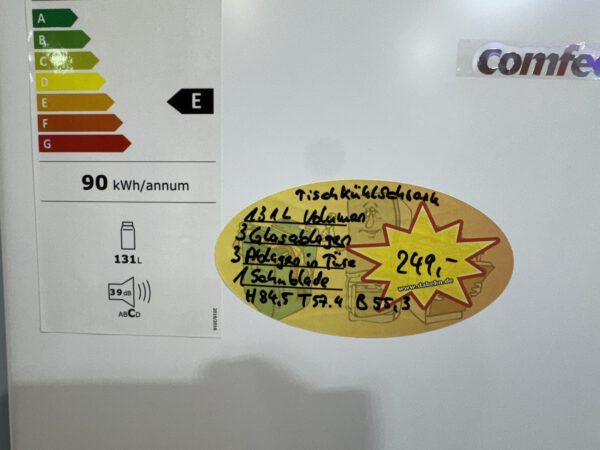 Comfee Tischkühlschrank ohne Gefrierfach mit 131L Nutzinhalt H84,5 B55,3 T57,4 Energie E NEU – Bild 3