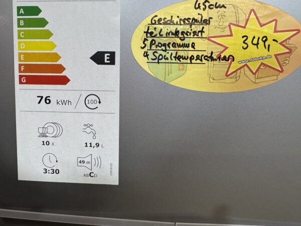 Altus 45cm Geschirrspüler teilintegriert 5 Programme Ablaufanzeige Energie E – Bild 4