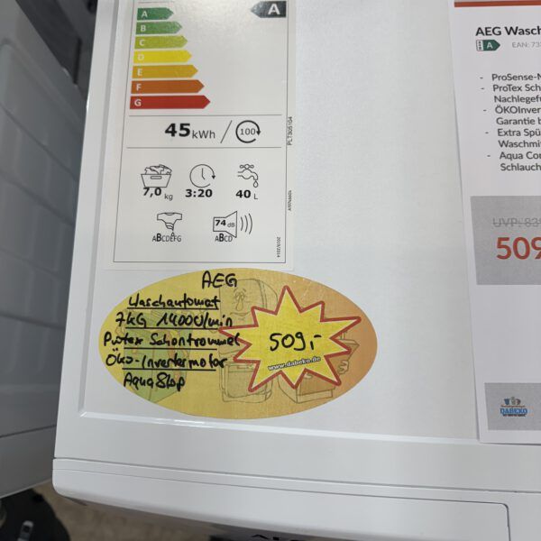 AEG 6000 Series Lavamat 7KG 1400U/min Protex Schontrommel EEK:A – Bild 3