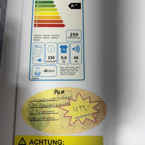 Wärmepumpentrockner 9KG PKM A++ Trommelbeleuchtung Edelstahltrommel UV Sterilfunktion Knitterschutz – Bild 3