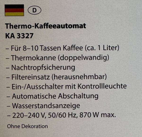 Clatronic Thermo Kaffeemaschine 1L Fassungsvermögen – Bild 2