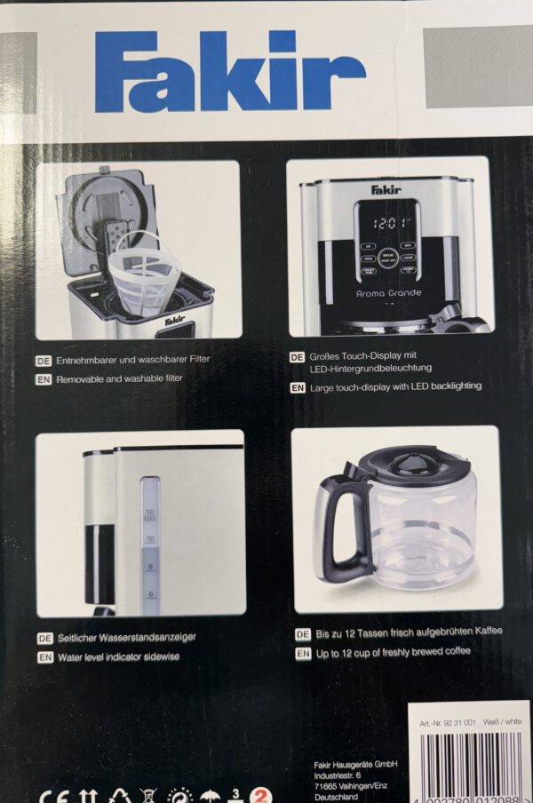 Fakir Aroma Grande Design Kaffeemaschine mit Timer und Warmhaltefunktion 1,8L – Bild 2
