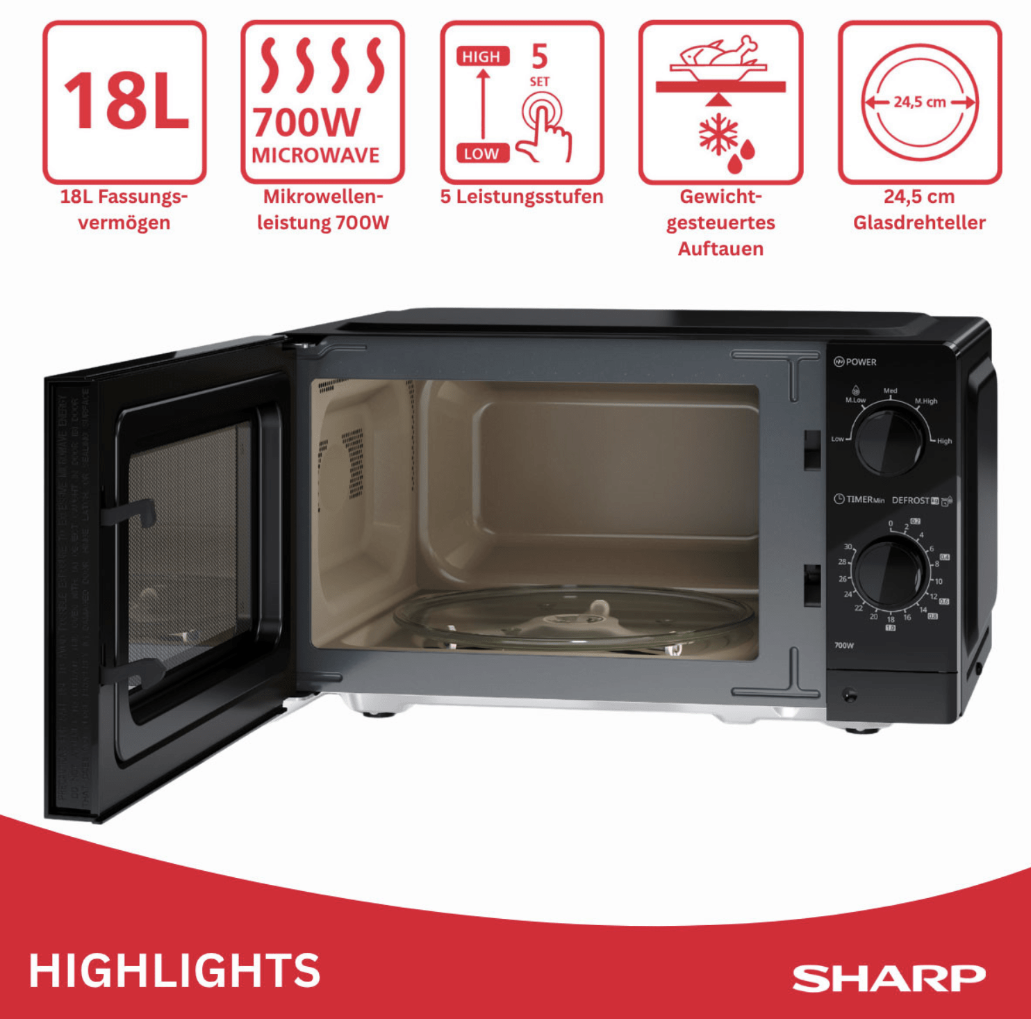 Sharp Mikrowelle mit 18L Garraum 700 Watt Leistung – Bild 2