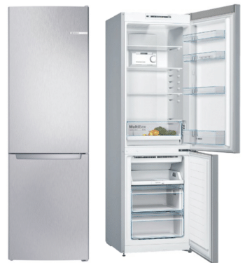 Bosch Edelstahl Kühl- / Gefrierkombi mit NoFrost, Umluft, LED Beleuchtung, 305L Nutzvolumen EEK: E